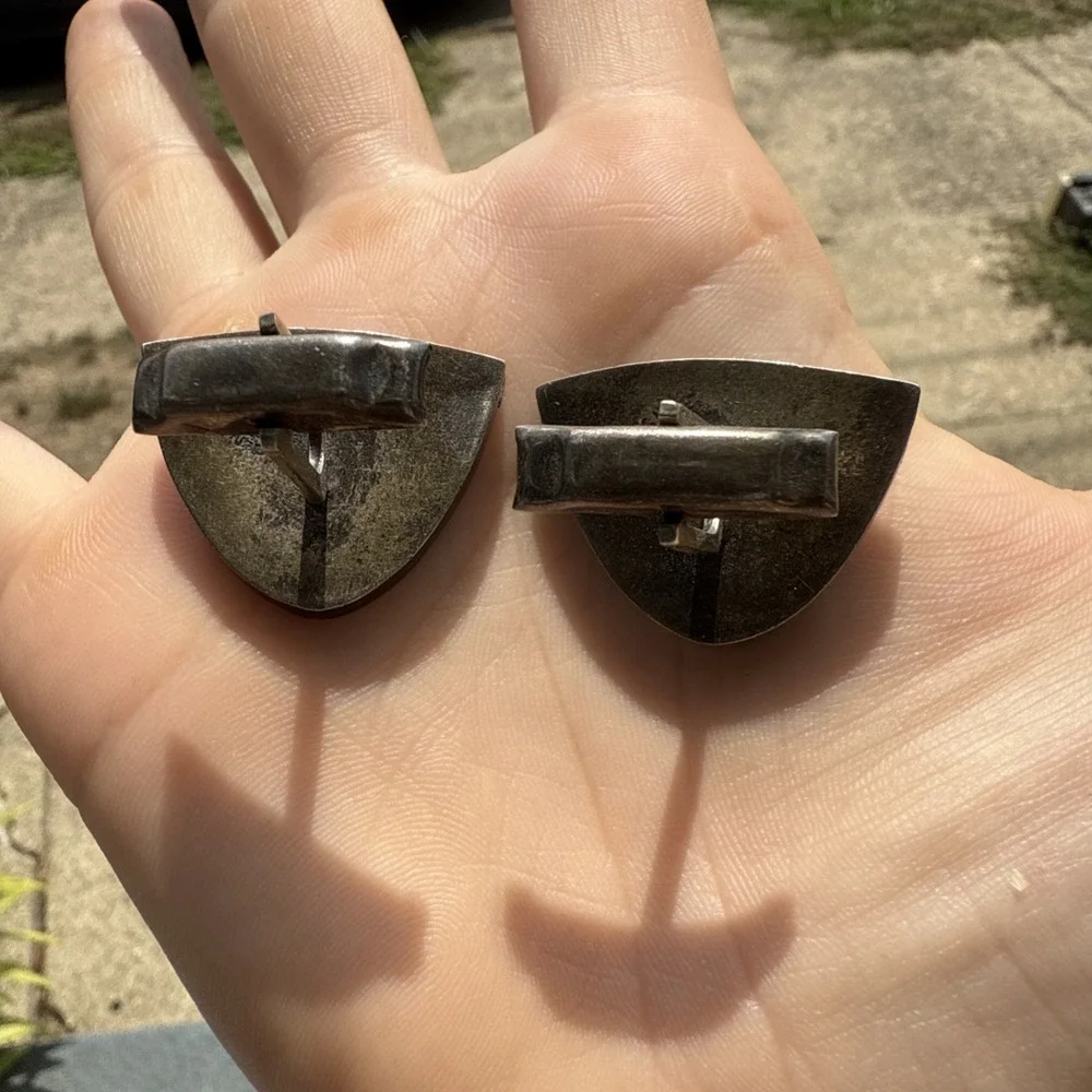 Vintage MCM‎ 1950 Mexican Sterling Mask Face Cool Cuff Links & Tie Clip